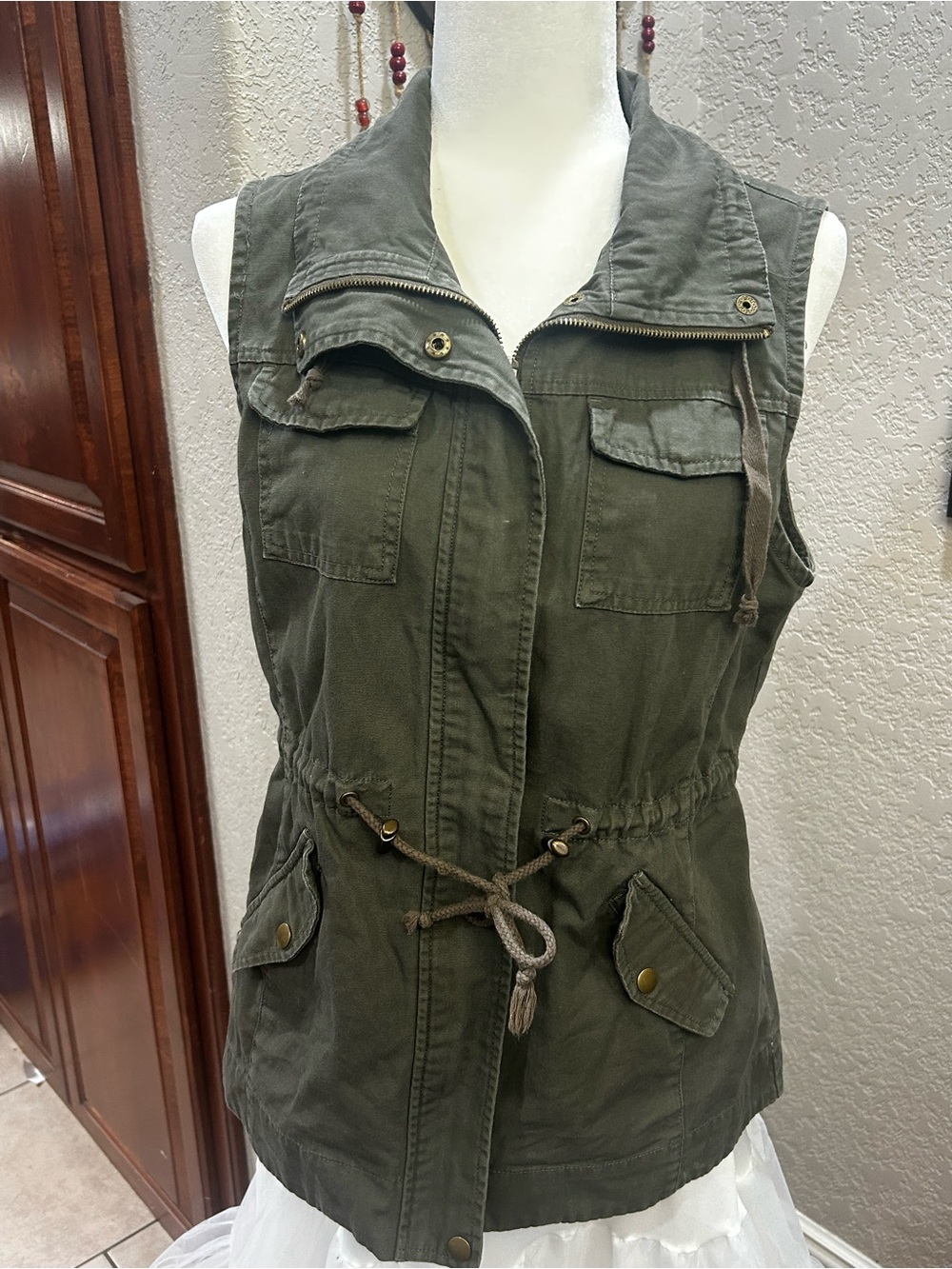 Sebby Olive Green Utility Drawstring Vest